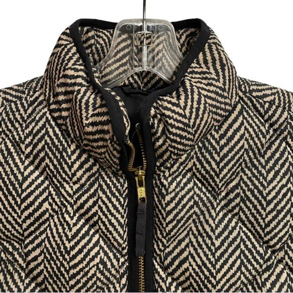 J. Crew Herringbone Down Feathers Vest Women Size XS Quilted Black Cream Preppy - Picture 5 of 14